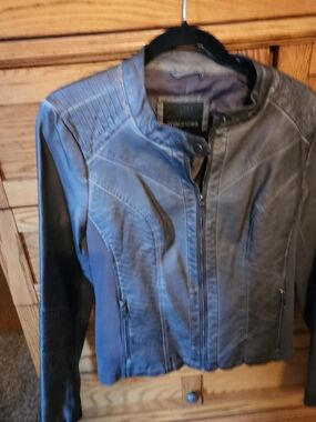 Maurices Women's Slate Gray Faux Leather Moto Jacket